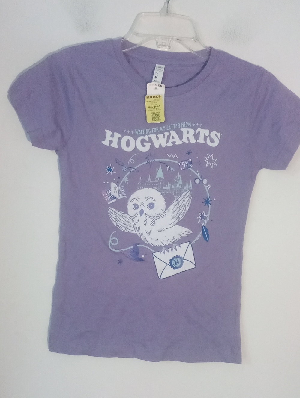 * Kids' Lavender Hogwarts Owl Graphic Tee By Like And Tell XL NWT $22